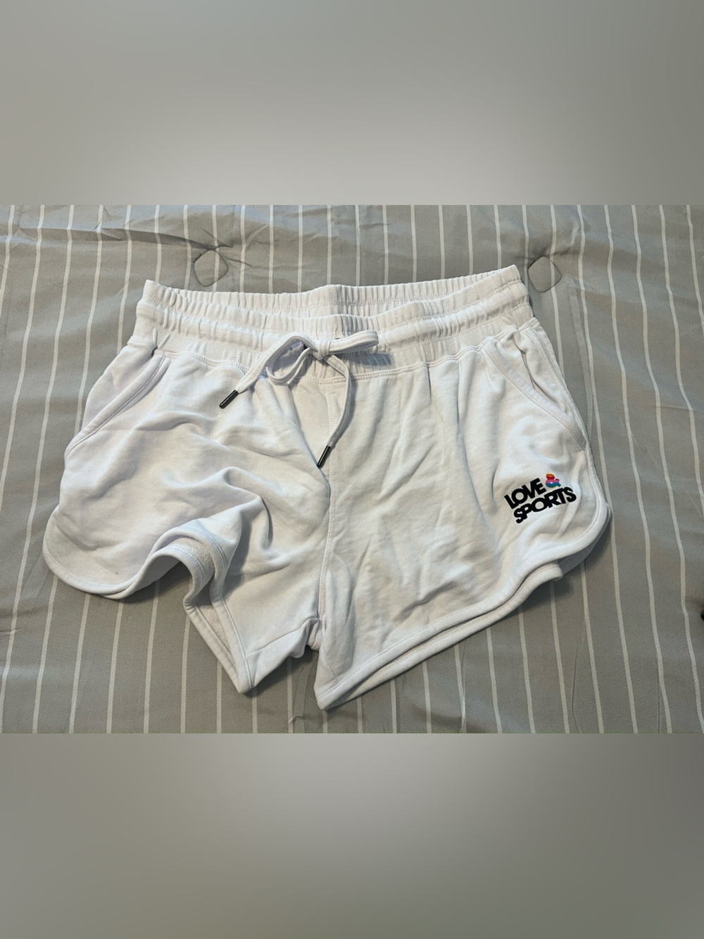 White Women's Athletic Drawstring Shorts with 'Love Sports' Logo